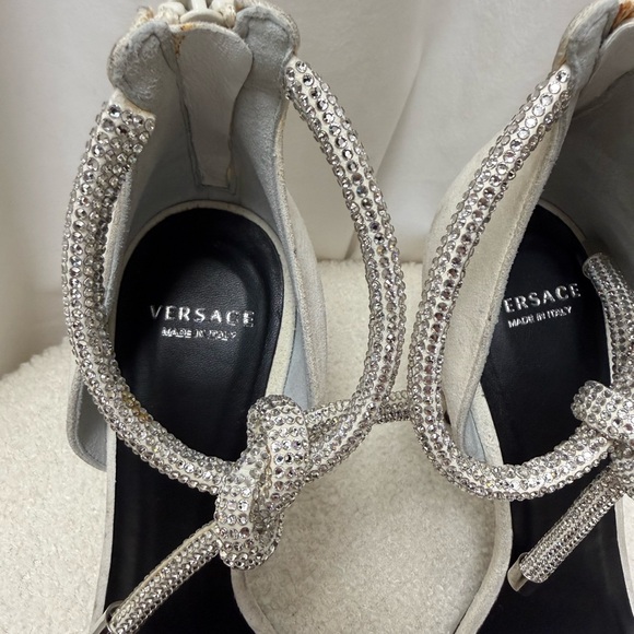 Versace Women's Glittering Silver Knot Heels - Picture 2 of 5